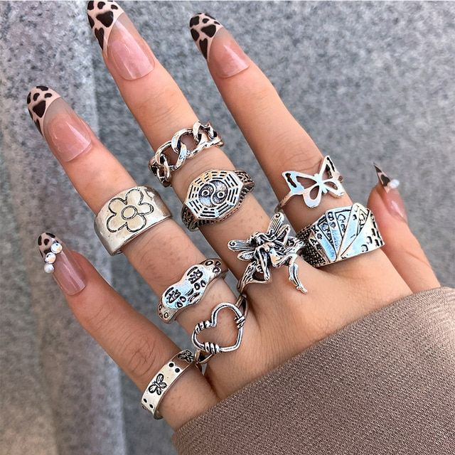 9-Pc Silver Plated Gothic Ring Set #Z8