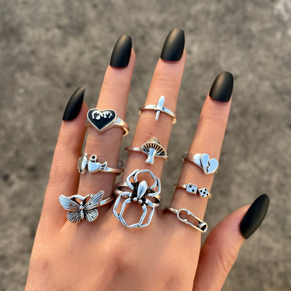 9-Pc Silver Plated Gothic Ring Set #Z9