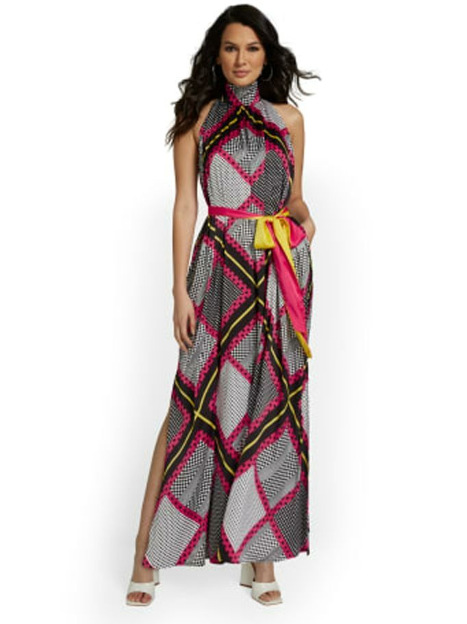 Geometric-Print Halter Neck Maxi Dress #F8900 Size: 2XL