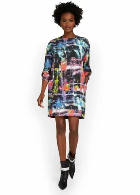 Graffiti-Print Crewneck Shirt Dress #A7780 Size: SM