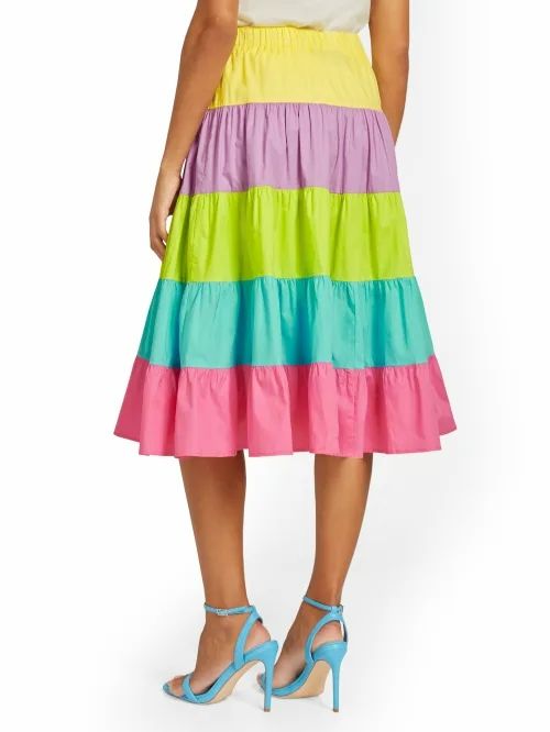 Color Block Tiered Midi Skirt Size: 2XL