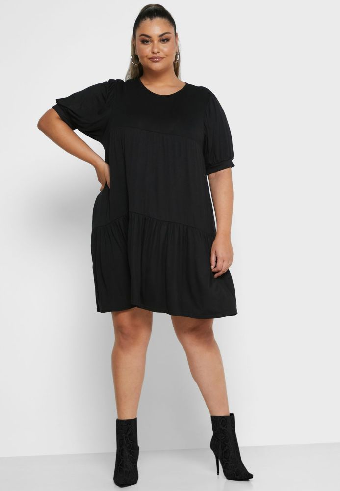 Black Puff Sleeve Smock Dress #Q009 Size: 2XL