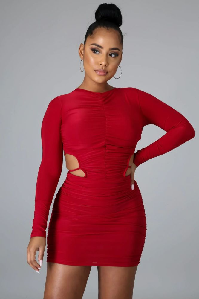 Red Let’s Be Real Long Sleeve Dress #C55675 Size: L