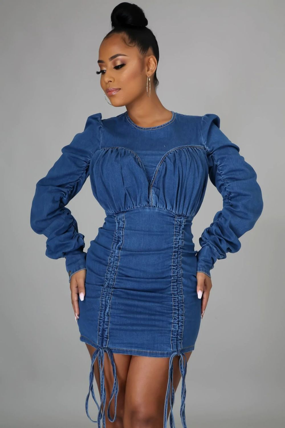 Long Sleeve Slay All Day Denim Minidress Size: S