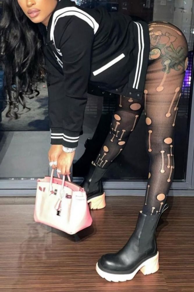 Black Stretch See-Through Random Ripped Long Tights Size: OS