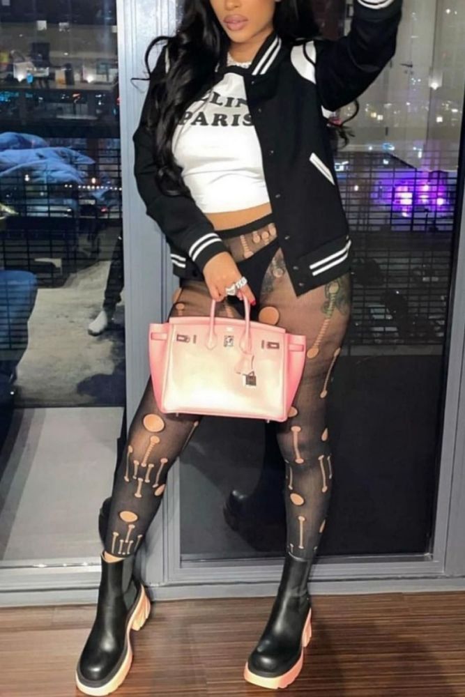 Black Stretch See-Through Random Ripped Long Tights Size: OS