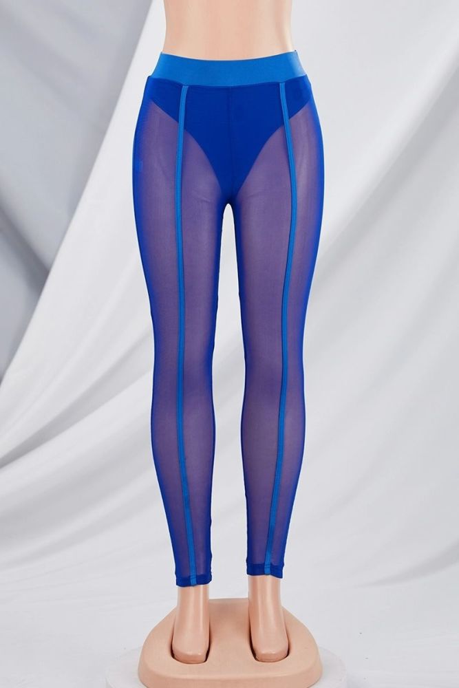 Blue Stretch See-Through High Waist Pantie Lining Tights
