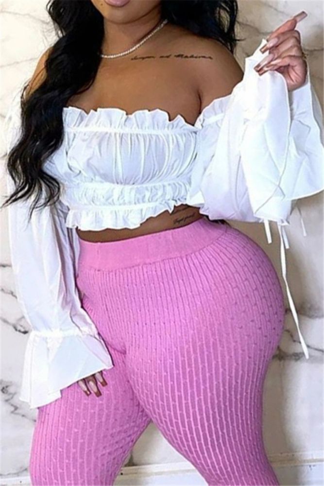 White Off-Shoulder Long-Sleeve Top Size: L