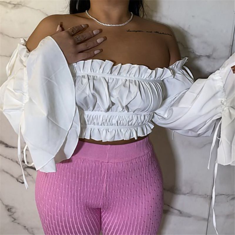 White Off-Shoulder Long-Sleeve Top Size: L