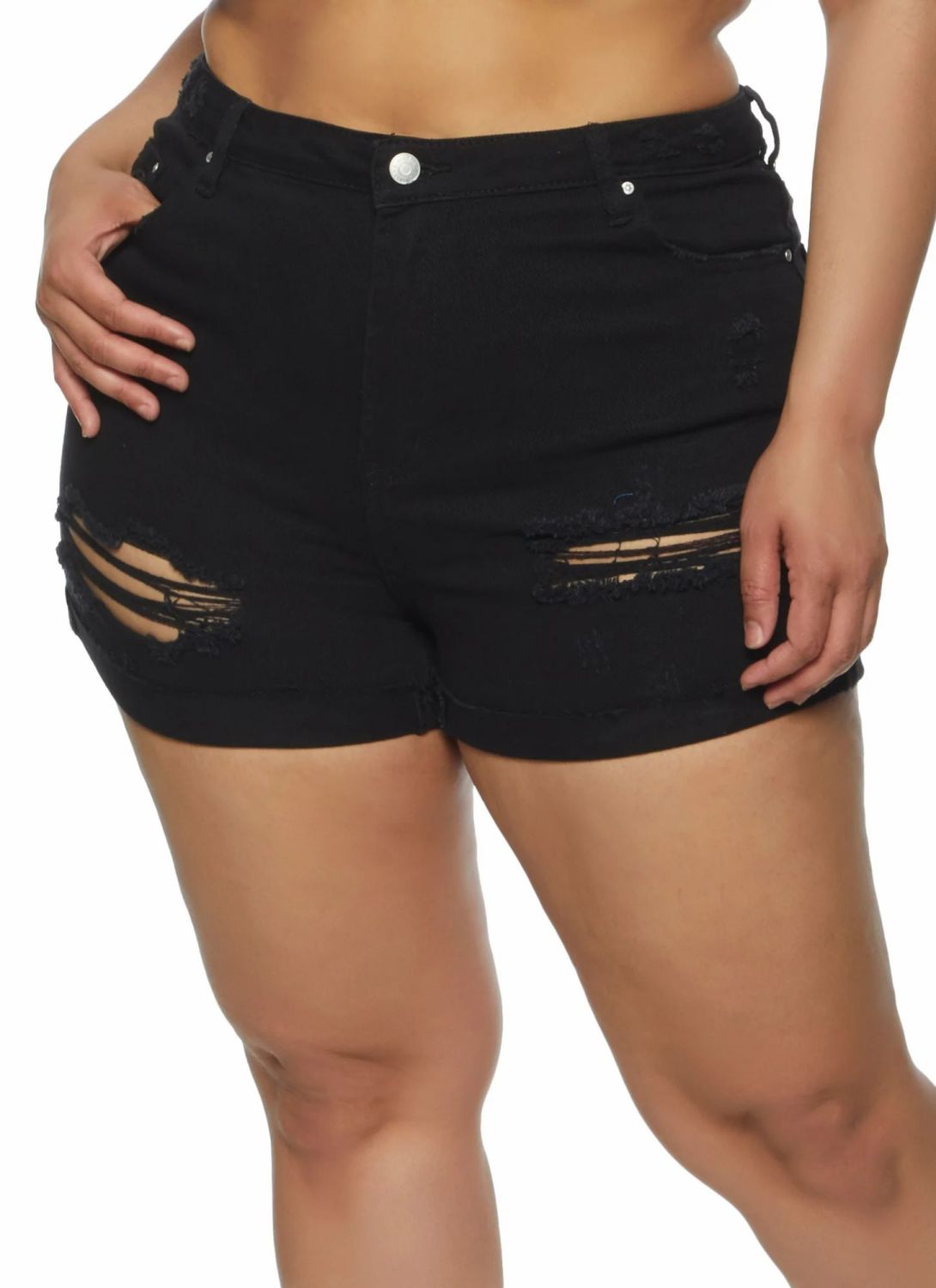 Black Distressed Denim Shorts Size: