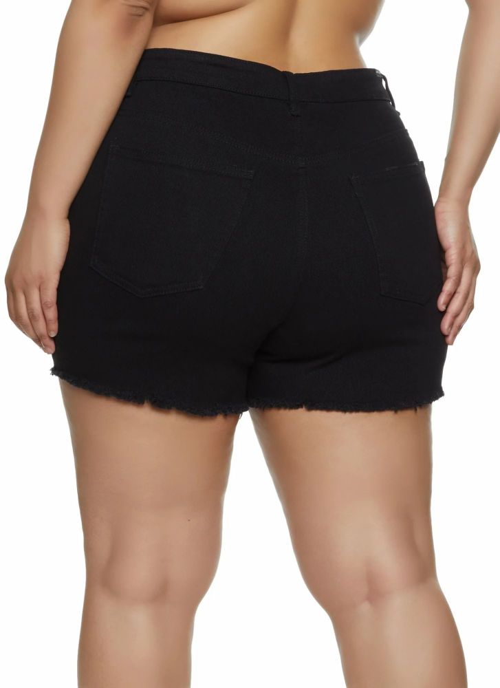 #6956318 Black Raw Hem Distressed Denim Shorts Size: 22 (3XL)