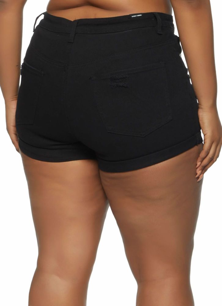 #681999 Black Cuffs High Waist Distressed Shorts Size: 22 (3XL)