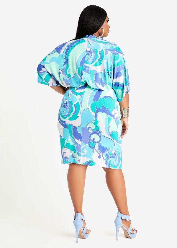 Abstract Kimono Sleeve Printed Dress #I000 Size: 30/32 5XL