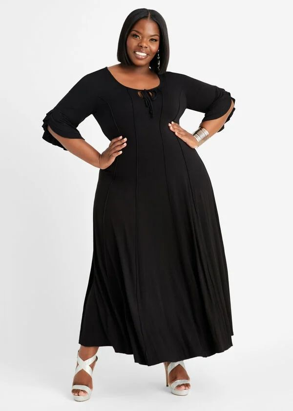 Black Seamed Keyhole Maxi Dress ##C19093 Size: 10