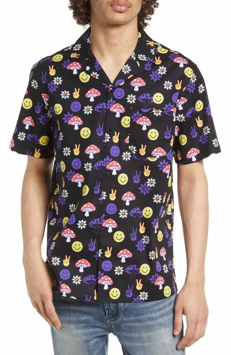 Digital Game Print Graphic Short Sleeve Poplin Shirt Size: L