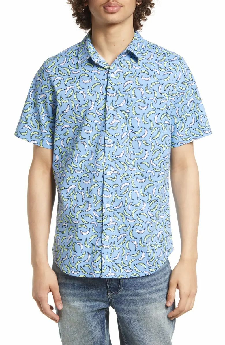 Blue Robbia Banans Graphic Short Sleeve Poplin Shirt Size: M