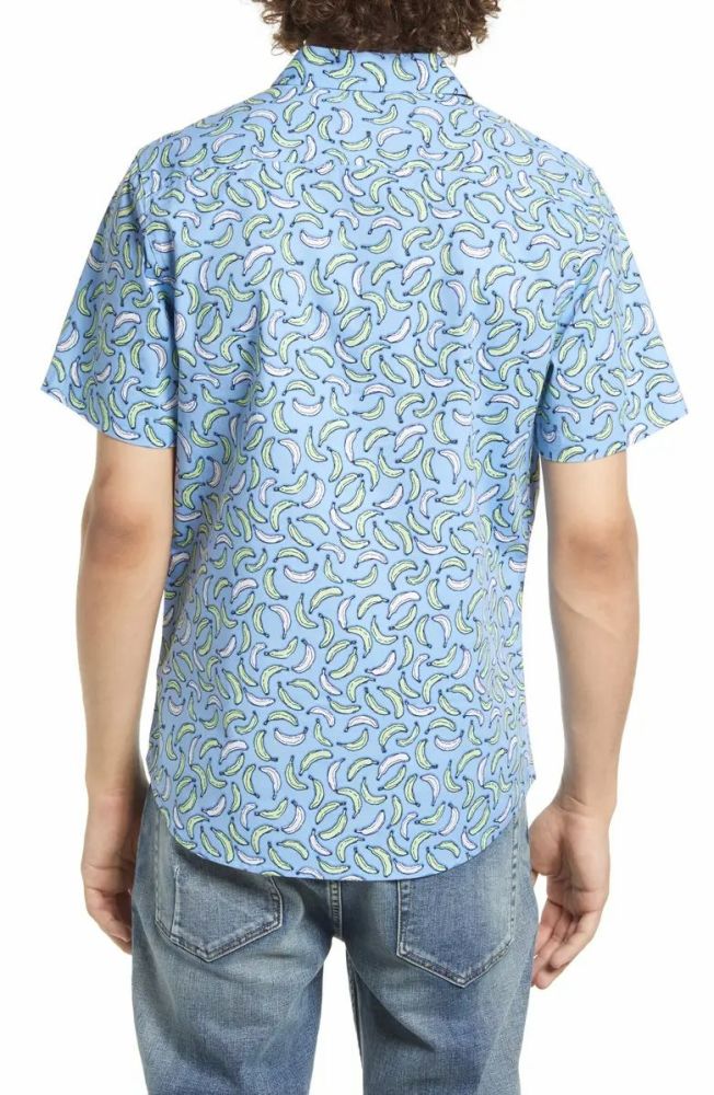 Blue Robbia Banans Graphic Short Sleeve Poplin Shirt Size: M