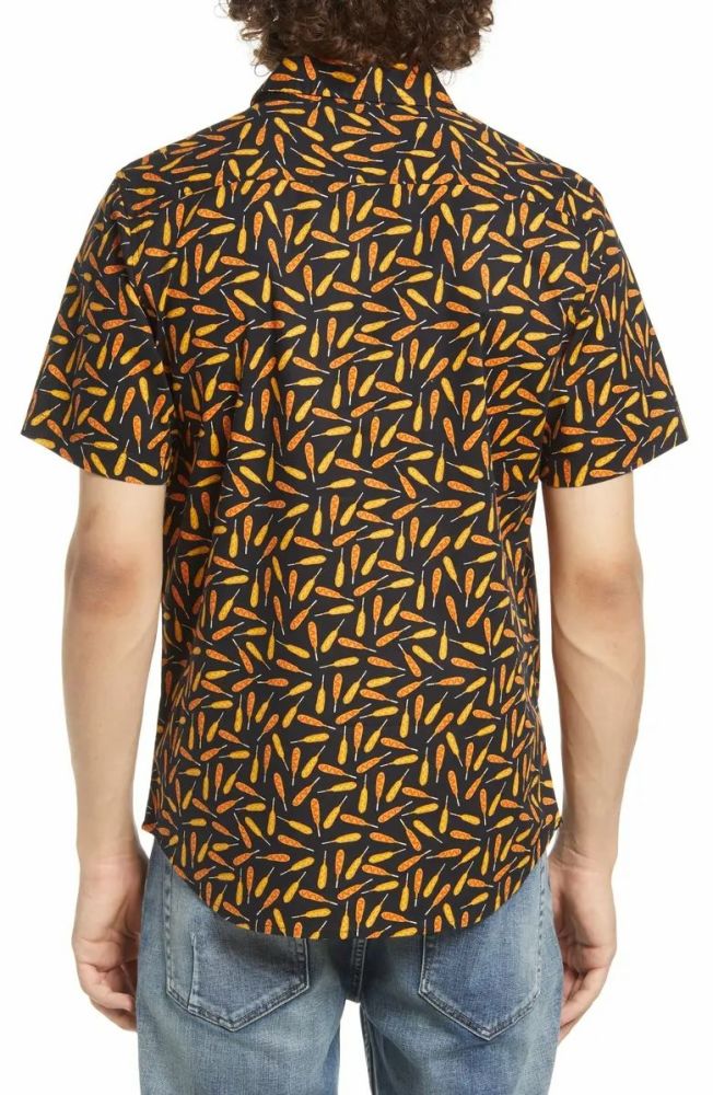 Black Print Hotdogs Graphic Short Sleeve Poplin Shirt Size: M