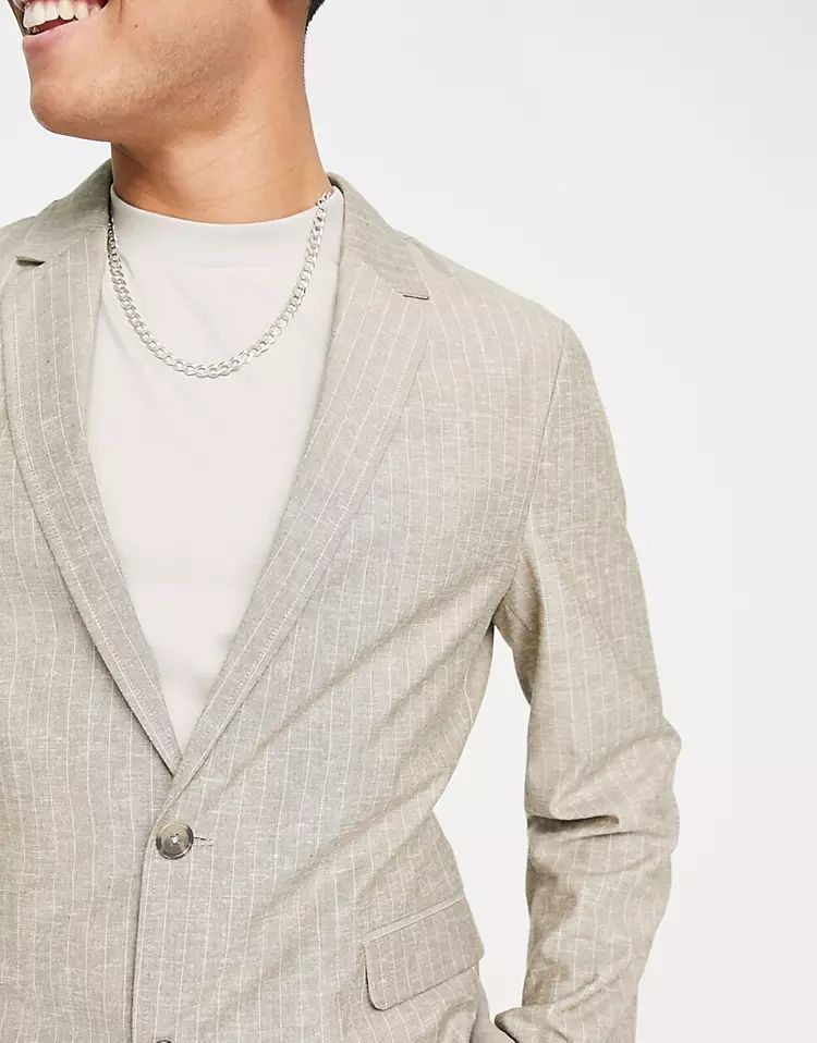 Stone Stripe Slim Soft Tailored Suit Jacket Size: L 42