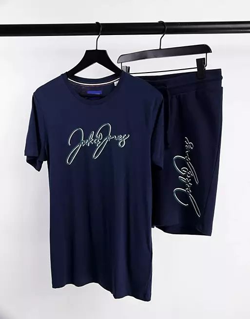 Navy Script Print t-shirt/Short Set Size: S