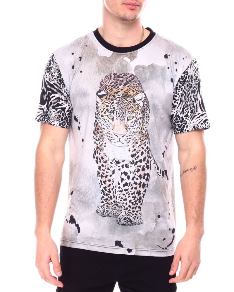 Leopard Printed Sleeves Tee Size: M