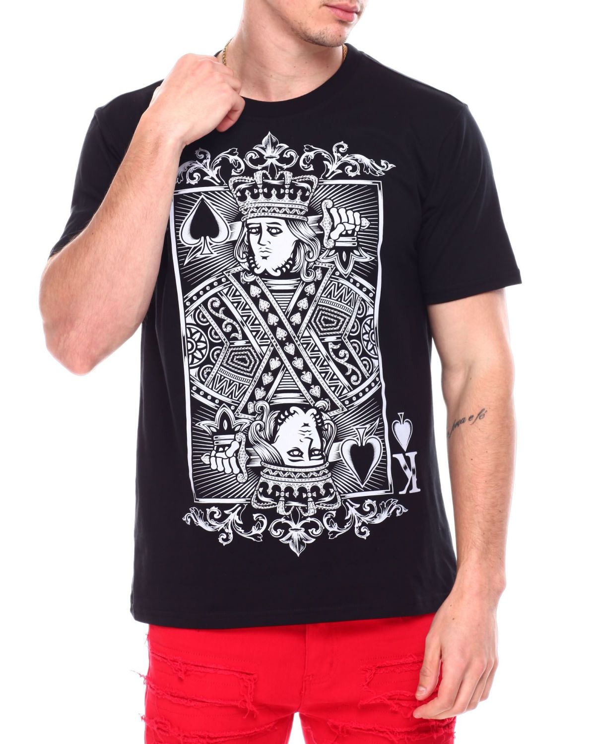 Maglietta Uomo Con Design "Ned Stark - King Of Spades" A Semi Di Carte, Taglia Large, Colore Nero