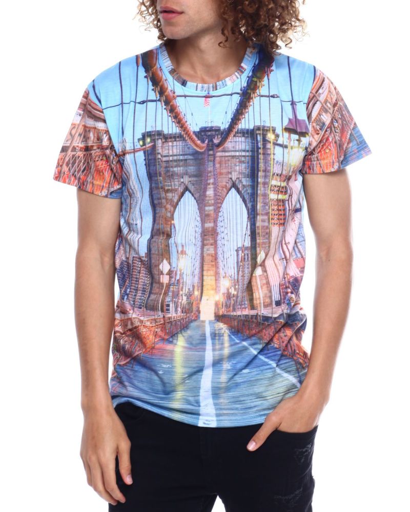 Blue/Tan Brooklyn Bridge S/S T-shirt Size: L