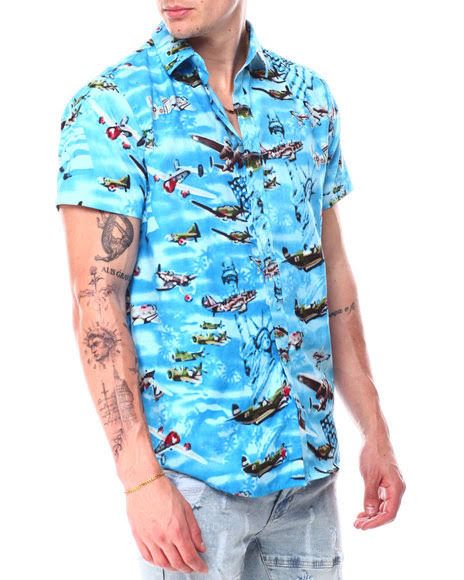 Blue Printed Planes Woven Shirt Size: M