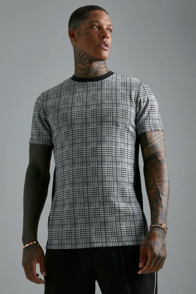 Black Slim Fit Jacquard Side Panel T-shirt Size: L