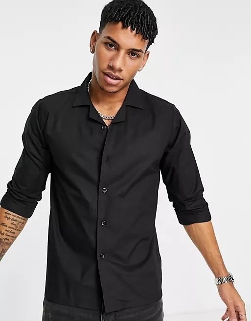 Black Long Sleeve Revere Collar Shirt Size: L