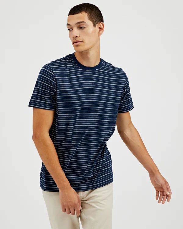 Navy Mini-Strip T-Shirt by Ben Sherman Size: 1XL