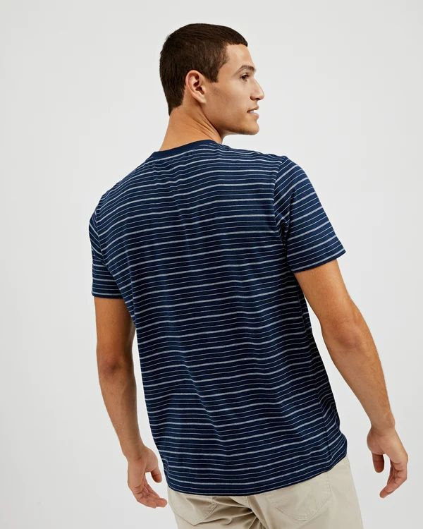 Navy Mini-Strip T-Shirt by Ben Sherman Size: 1XL