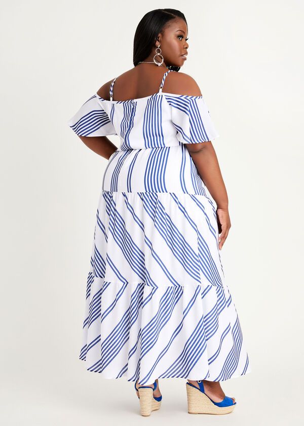 Cold Shoulder Striped Print Wrap Maxi Dress Size: 30 (5XL)
