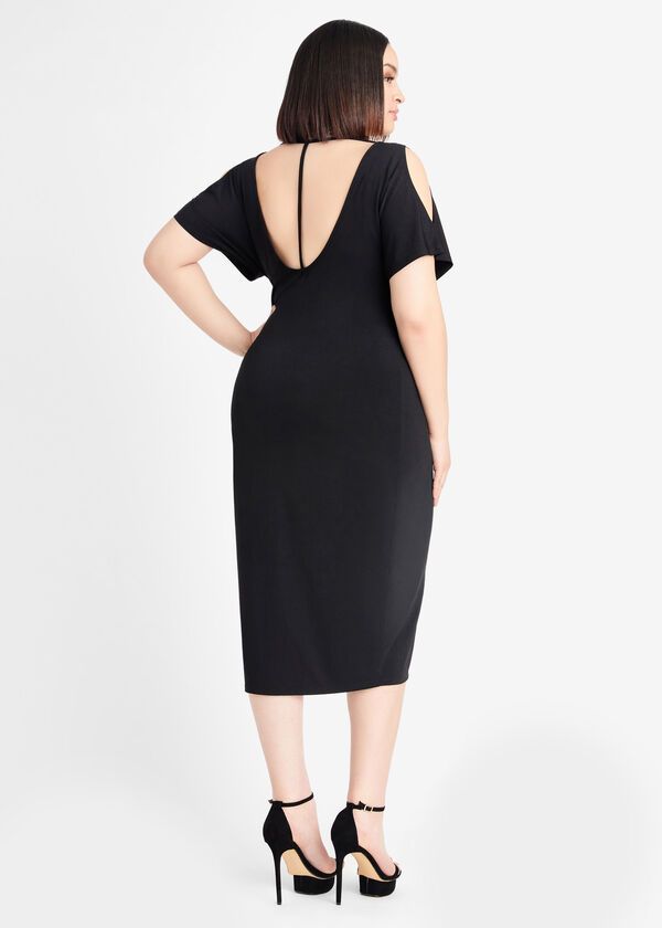 Black Cold Shoulder Slit Front Dress #I002 Size: 30/32 (5XL)