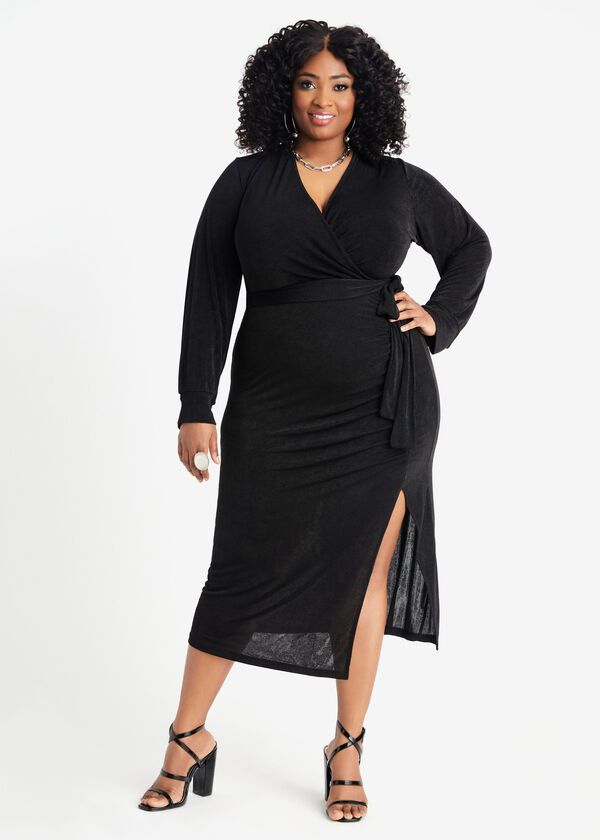 Black Slinky Ruched Wrap Maxi Dress #J002 Size: 6XL
