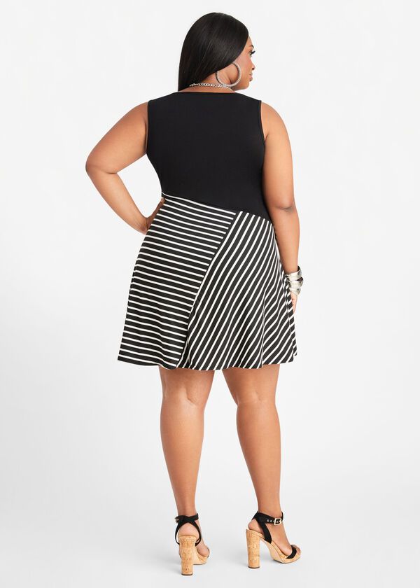 Stretch Knit Sleeveless Colorblock Stripe Detail Dress J003 Size: 6XL