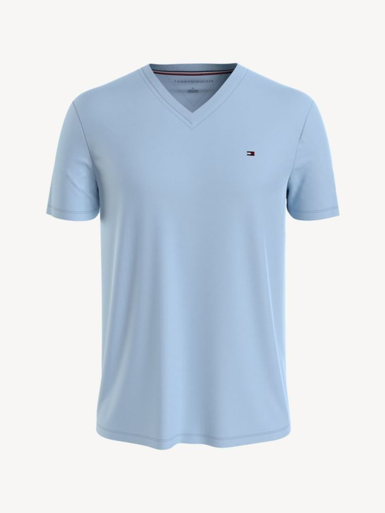 Tommy Hilfiger Breezy Blue Solid V-neck T-Shirt Size: XS