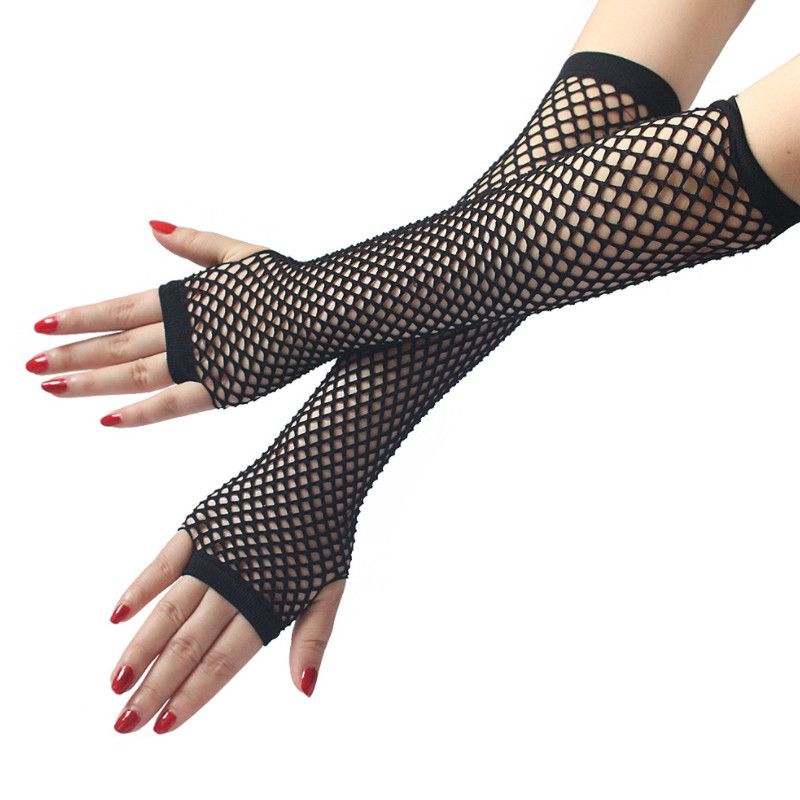 Black Fishnet Fingerless Long Gloves Size: OS