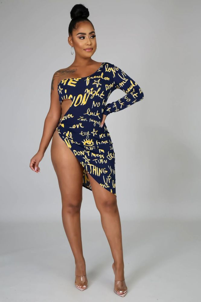 Sexy Printed Stretch Dress #AAB49 Size: S