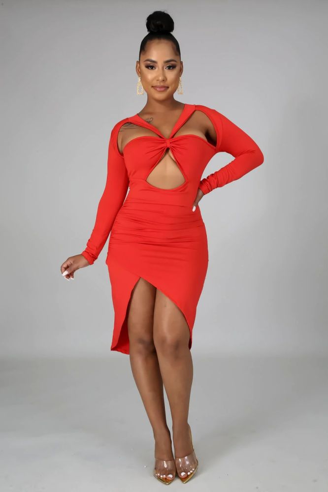 Red Extravagant Body-Con Dress #BB00 Size: M