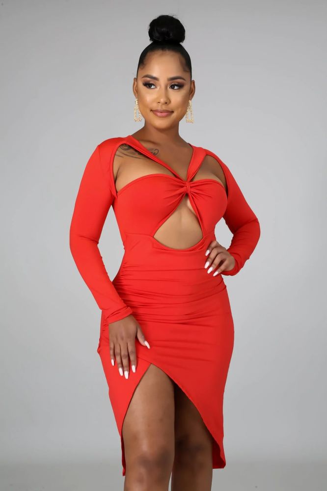 Red Extravagant Body-Con Dress #BB00 Size: M