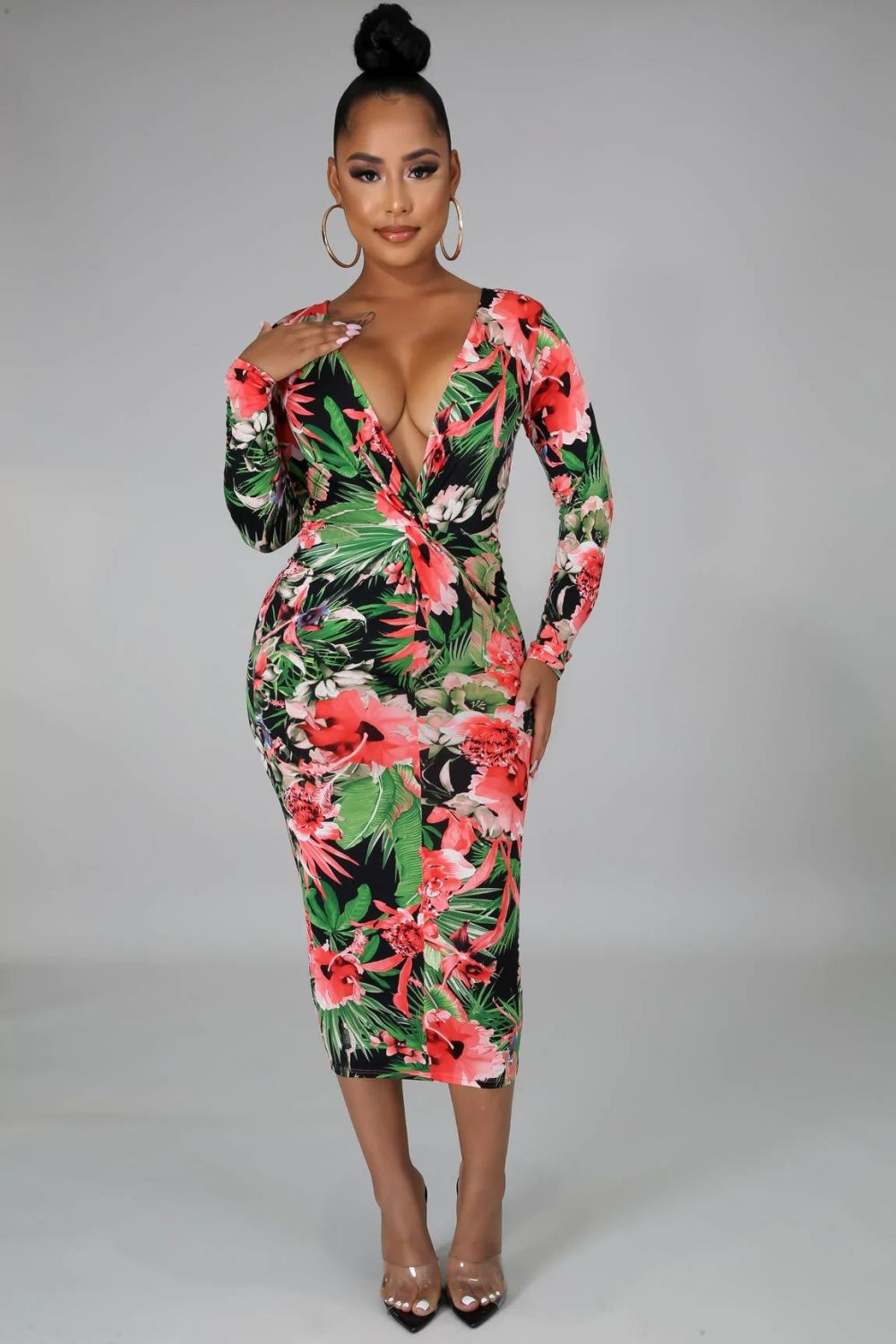 Sexy Printed Stretch Body Fit Dress #B0123B Size: M