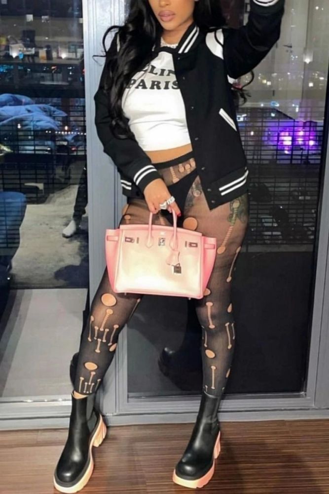 Black Mesh See-Through Stretch Ripped Leggings Size: OS SKU: 01A3452