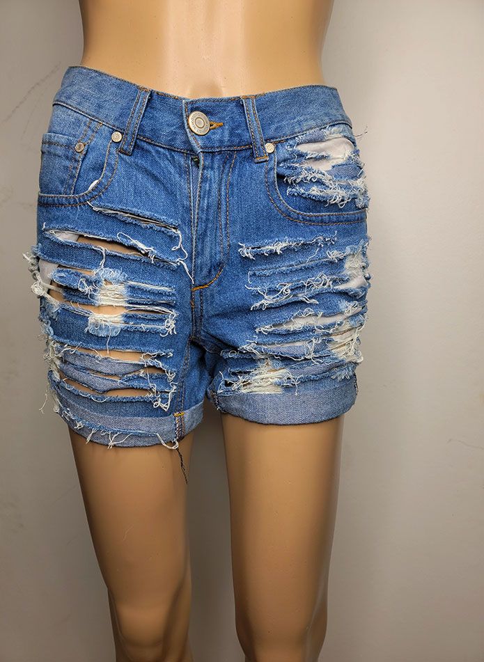Show Me The Money All Ripped Denim Shorts Size: M