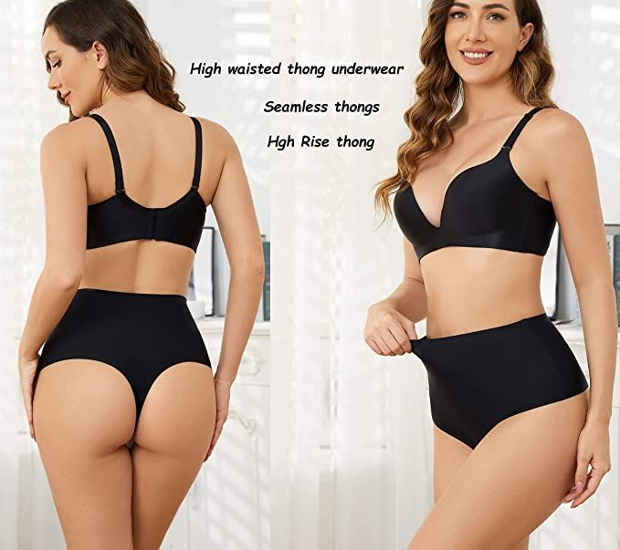 Black High Waisted Seamless Invisible Thong Underwear Size: S