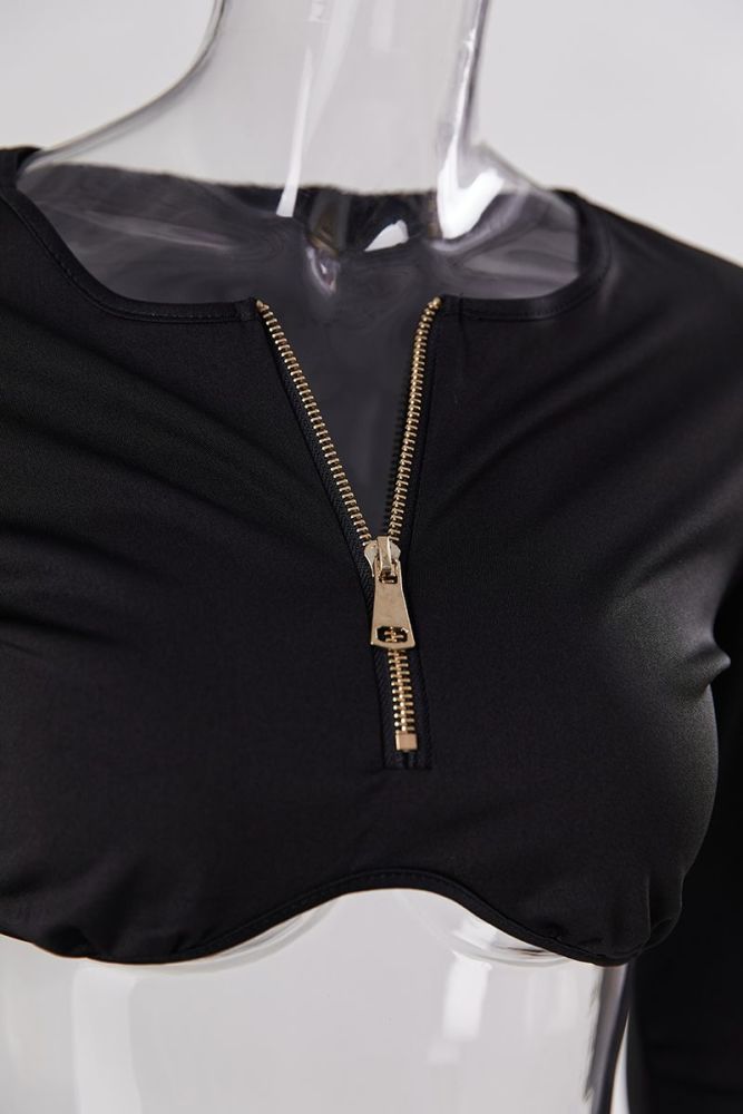 Black Long Sleeve Zip-Up Stretch Slim Fit Set Size: L