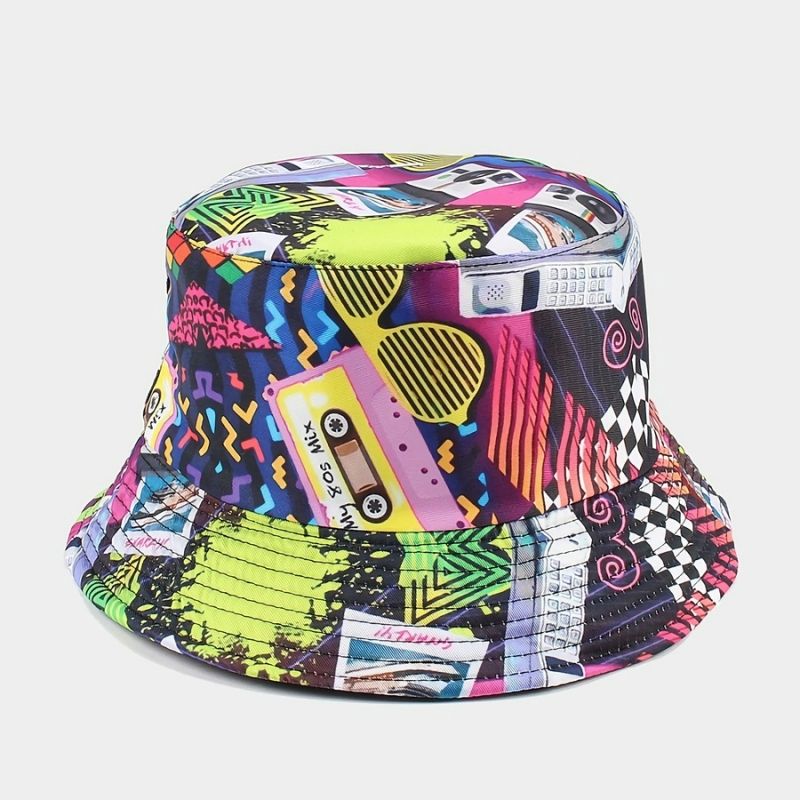 Retro Printed Double Sided Bucket Hat