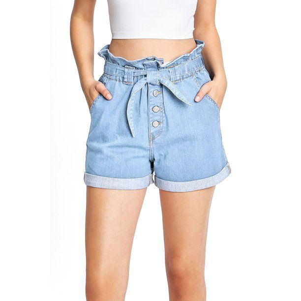 #700465 Light High Rise Elastic Waist Belted Cuffed Denim Jean Shorts Size: 2XL
