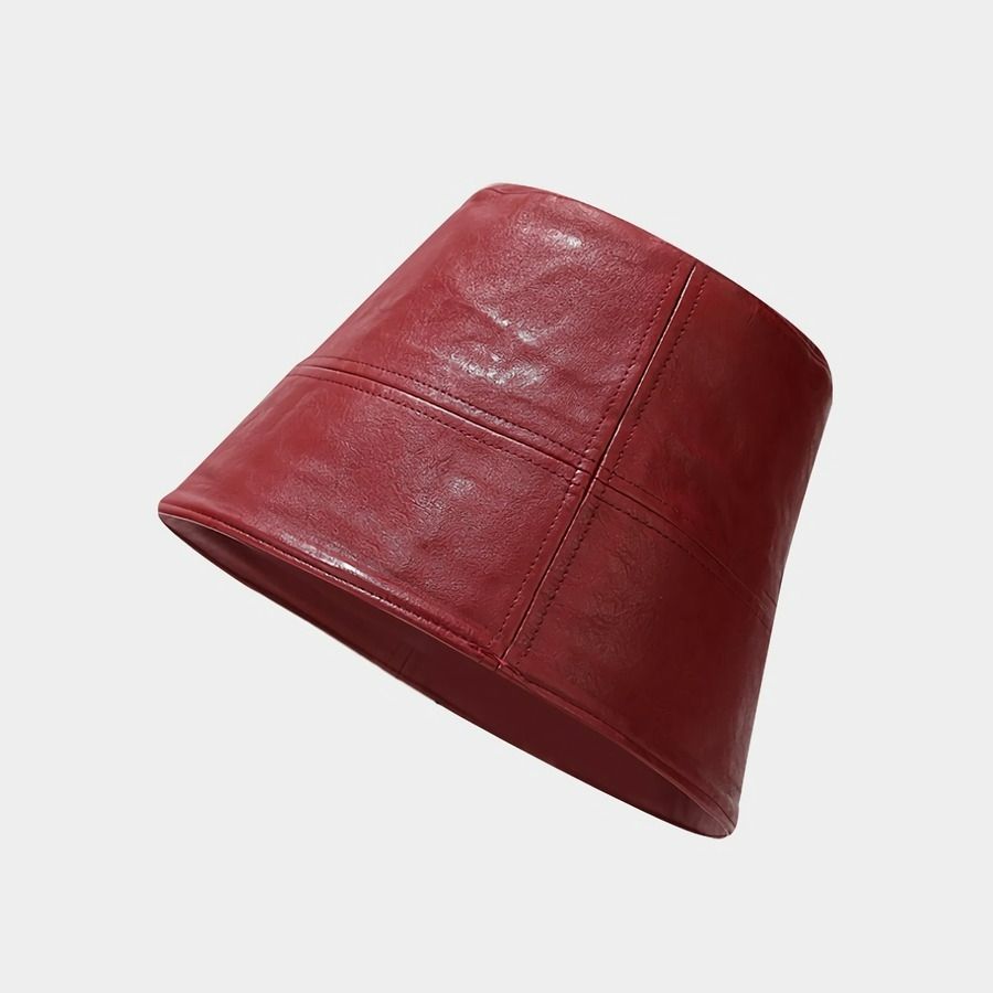 Red Pu Leather Bucket Hat Size: 56-59cm