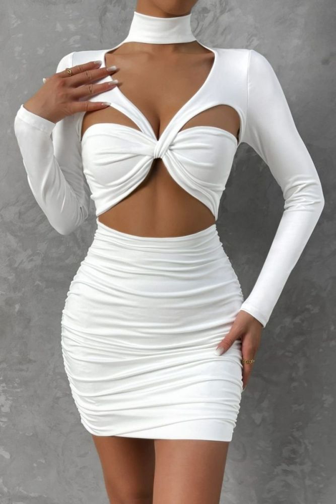 #A2049 White Stretch Slim Fit Mini Dress Size: S/M